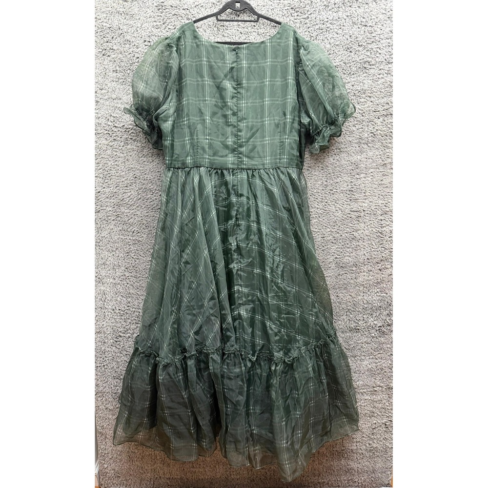 Jessakae Puff-Sleeve Cordelia Maxi Dress Green Plaid Womens Plus Size 4X - Picture 3 of 14